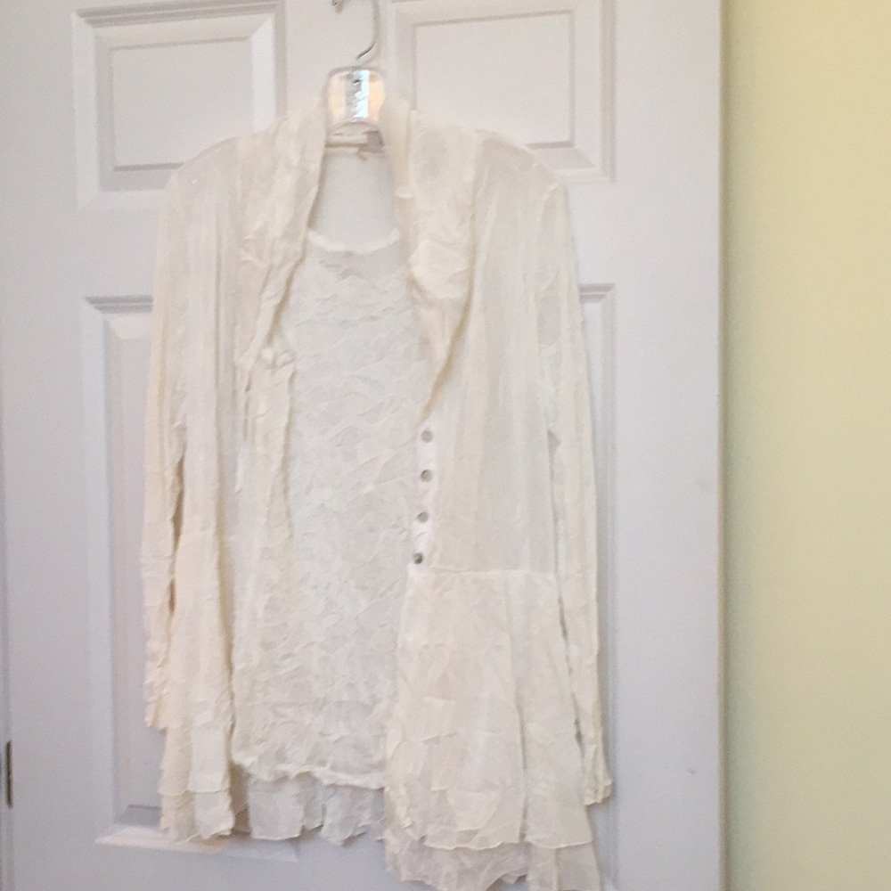 Crinkled two-piece tank & cardigan set